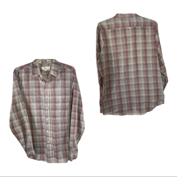 L’Avion 📌 VINTAGE medium 15-15.5 button down grey & red plaid long sleeve shirt - Picture 3 of 7